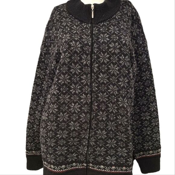 Snowflake Print Zippered Sweater size XL - Picture 2 of 6